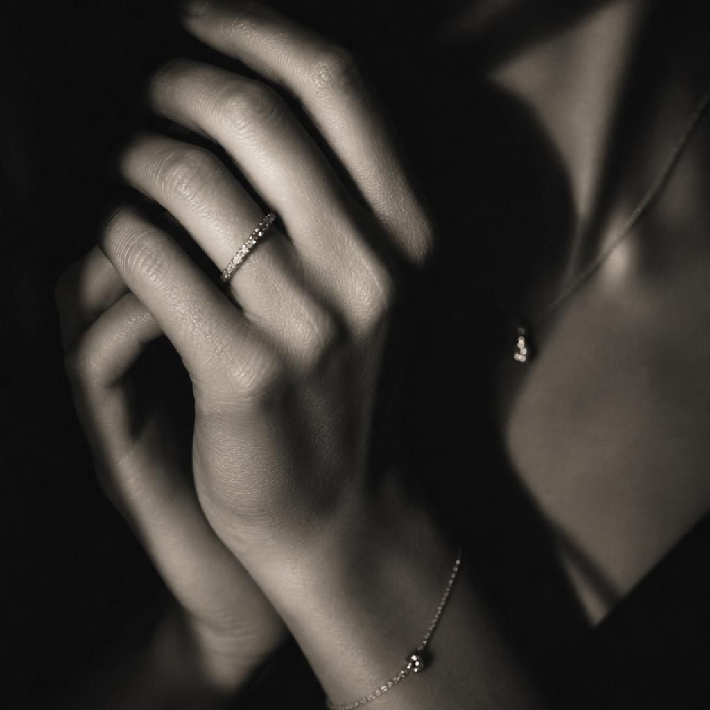 Detail van handen met sieraden in warm licht
